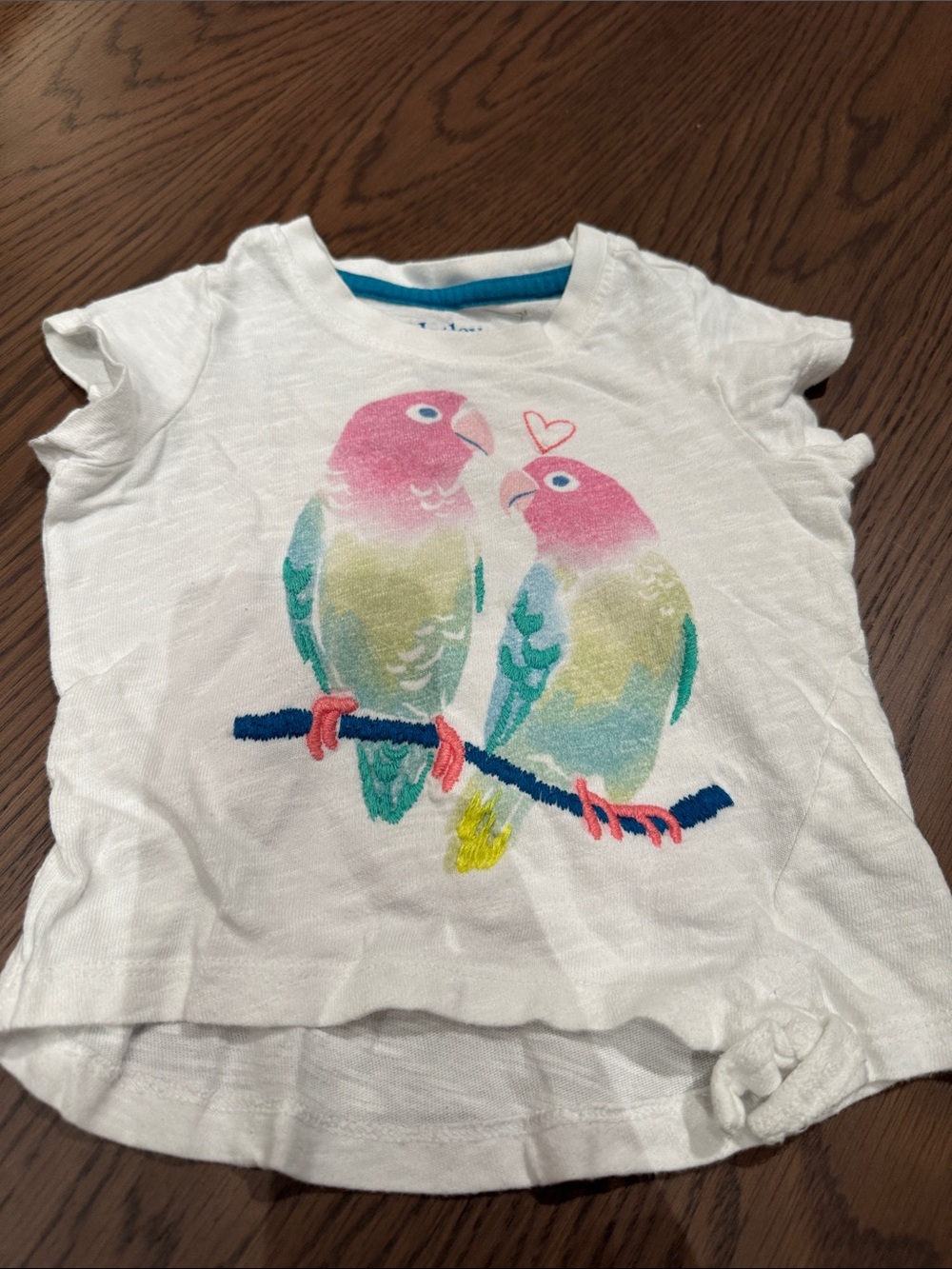 Hatley White Tee with Pink & Aqua Parrot Pair